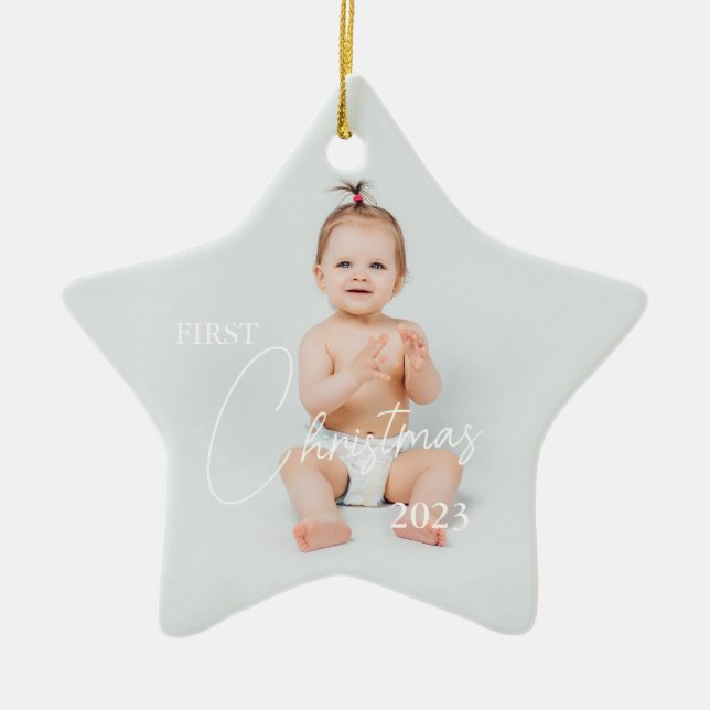 Upload Photo First Christmas Ceramic Tree Decoration (Front)