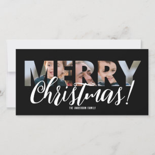 Upload Photo in Text Black and White Christmas Holiday Card