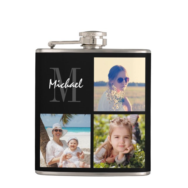 Upload photo monogrammed name flask (Front)