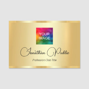 Upload Photo or Logo Faux Gold Handwritten Name Tag