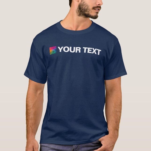 Upload Photo Or Logo Here Add Text Mens Navy Blue T-Shirt (Front)
