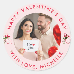 upload picture Custom Photo Happy Valentine's Day  Classic Round Sticker