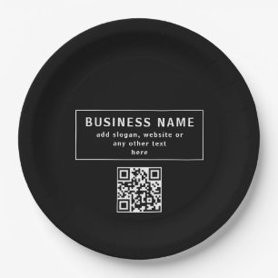 Upload QR code or Logo Modern Black Paper Plate