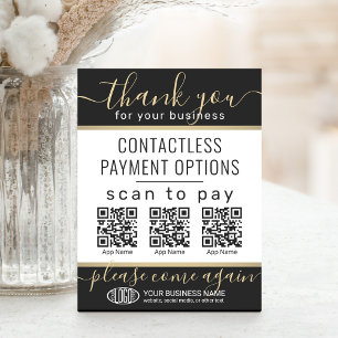 Upload QR Codes & Logo 3 Payment Apps Black & Gold Pedestal Sign