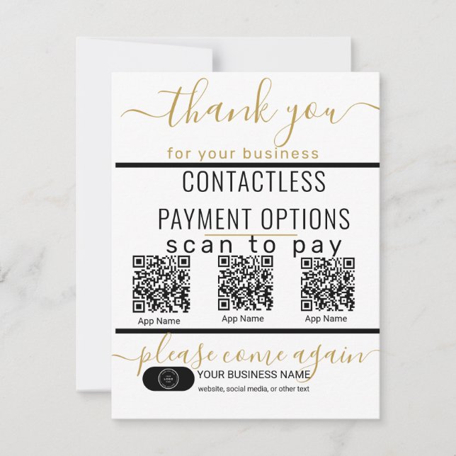 Upload QR Codes & Logo 3 Payment Apps Black & Whit Card (Front)