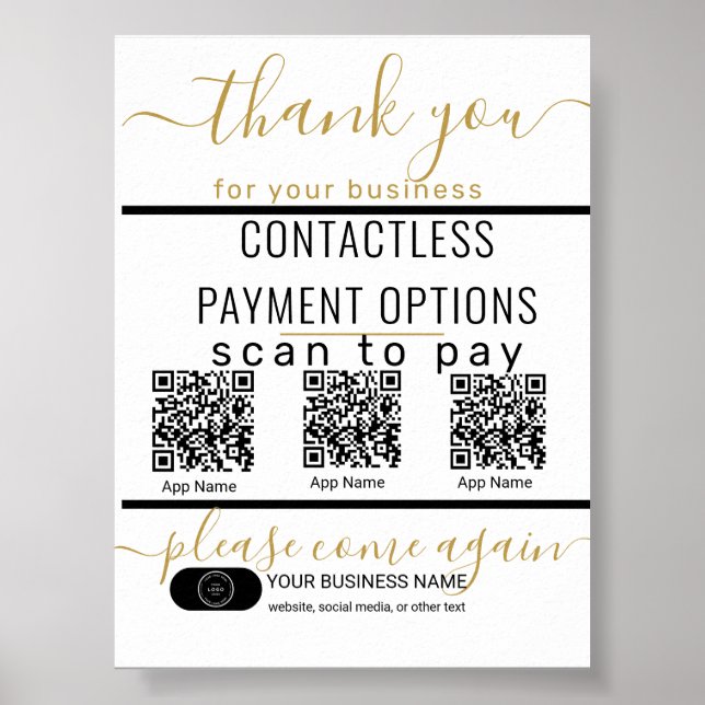 Upload QR Codes & Logo 3 Payment Apps Black & Whit Poster (Front)