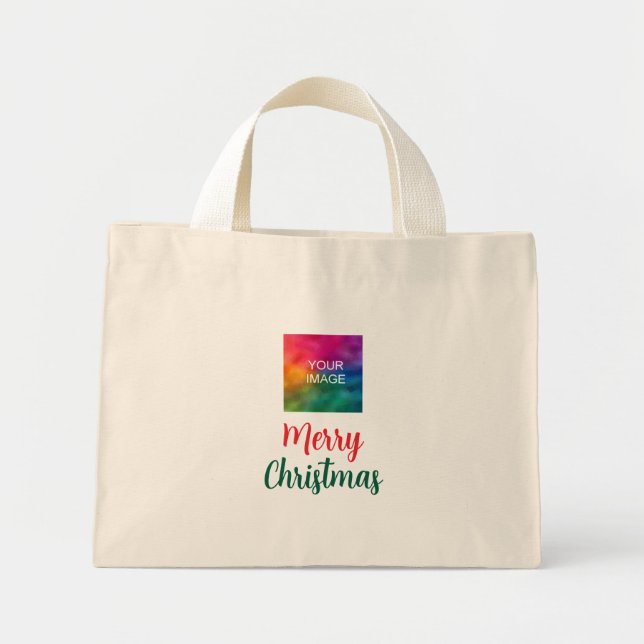 Upload Your Business Company Logo Merry Christmas Mini Tote Bag (Front)