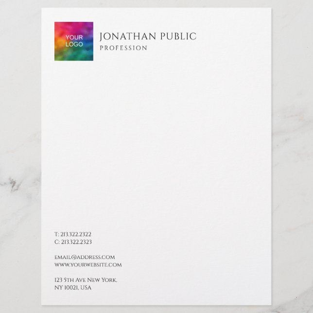 Upload Your Business Company Logo Modern Simple Custom Letterhead (Front)