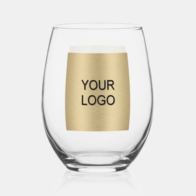 Upload Your Business Logo Here Template Gold Stemless Wine Glass (Front)