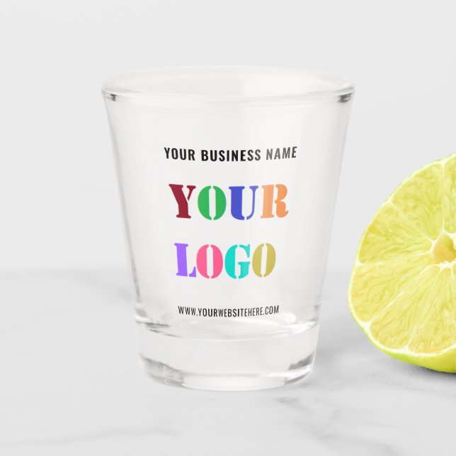Upload Your Company Logo Add Name Text Shot Glass (Front)