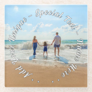 Upload Your Family Photo Glass Coaster Add Text