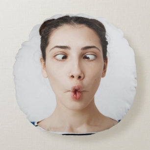 Upload Your Funny Face Photo Selfie Round Cushion