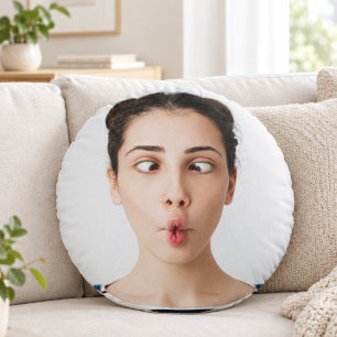 Upload Your Funny Face Photo Selfie Round Cushion