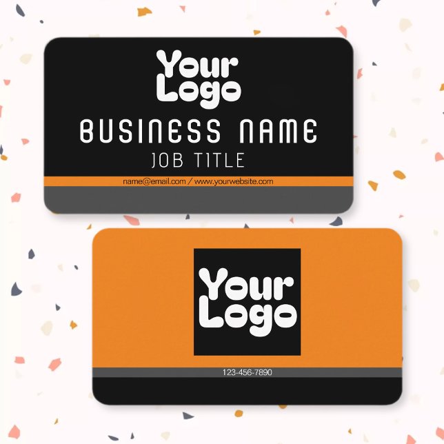 Upload Your Logo | Black Grey & Orange (editable) Business Card (Creator Uploaded)