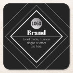 Upload Your Logo & Customizable Text Design Square Paper Coaster<br><div class="desc">Customizable modern design with your own logo.</div>