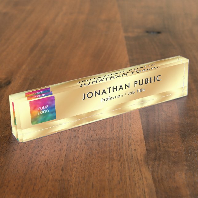 Upload Your Logo Professional Elegant Gold Nameplate (Side)