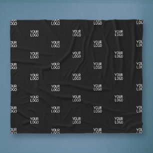 Upload Your Logo Simple Repeating Logo   Black Fleece Blanket