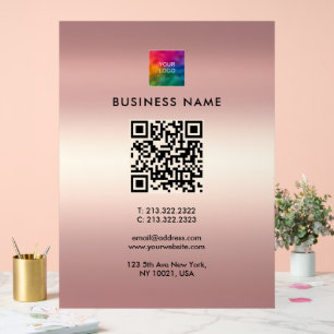 Upload Your Logo to Rose Gold Custom QR Code Acrylic Sign