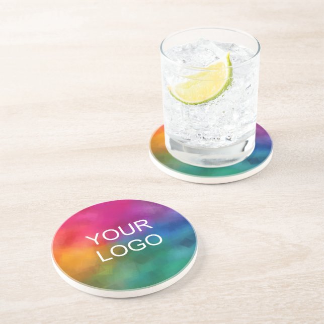Upload Your Own Company Logo Here Round Sandstone Coaster (Side)