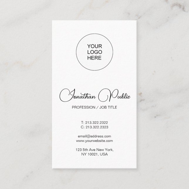Upload Your Own Logo Here Typography Vertical Business Card (Front)
