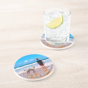 Upload Your Own Pet Photo Coaster Add Text Name