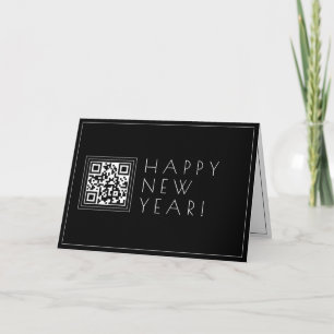 Upload your own QR code   Stylish Deco New Years Card