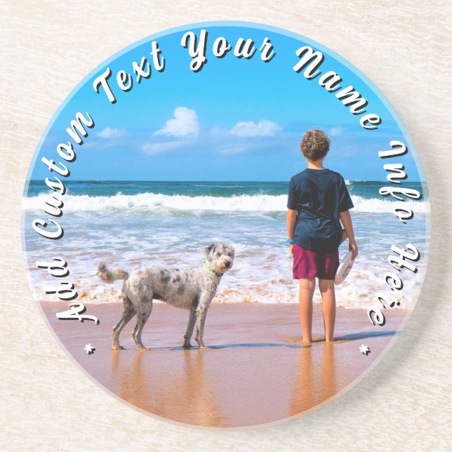 Upload Your Pet Photo Coaster Add Text Name (Front)