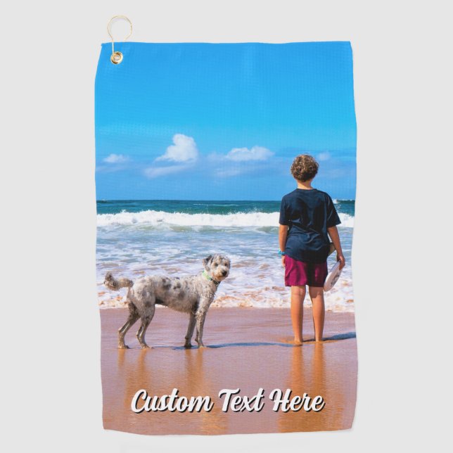 Upload Your Pet Photo Golf Towel Personalised Text (Front)
