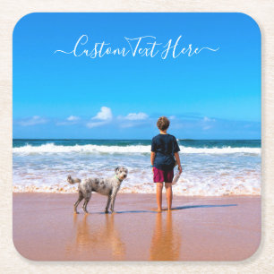 Upload Your Pet Photo Paper Coasters Custom Text