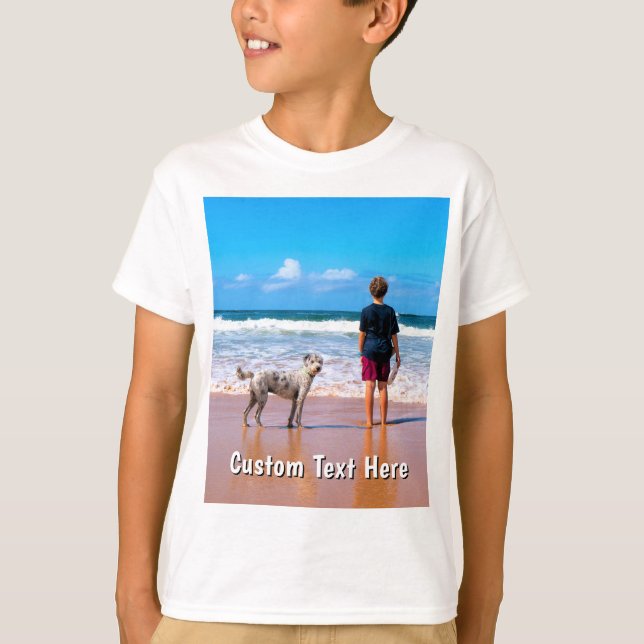 Upload Your Pet Photo T-Shirt Gift Add Custom Text (Front)