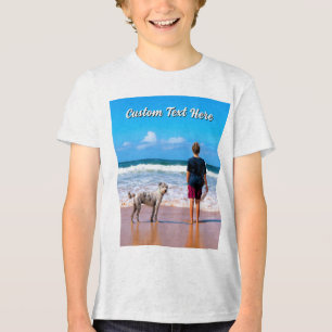 Upload Your Pet Photo T-Shirt Gift Add Custom Text Tri-Blend Shirt