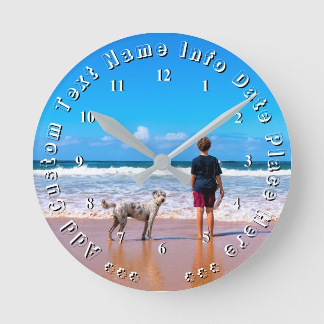 Upload Your Pet Photo Wall Clock Add Custom Text (Front)