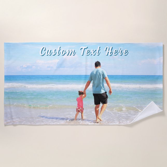 Upload Your Photo Beach Towel Personalised Text (Front)