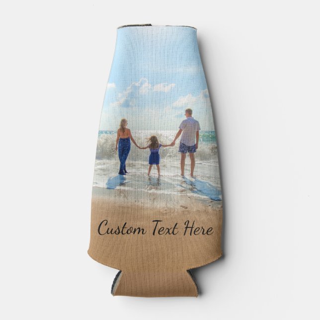 Upload Your Photo Bottle Cooler Personalised Text (Front)