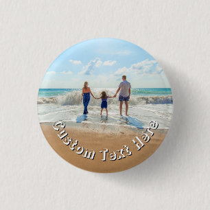 Upload Your Photo Button Gift Personalised Text