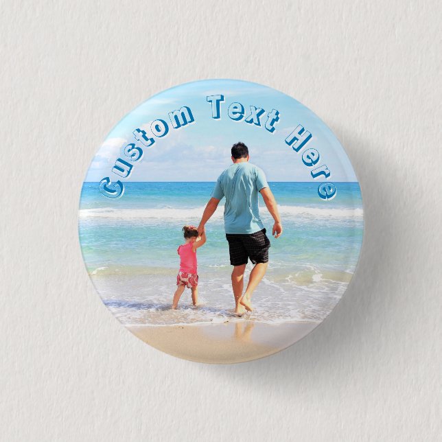 Upload Your Photo Button Gift Personalised Text (Front)