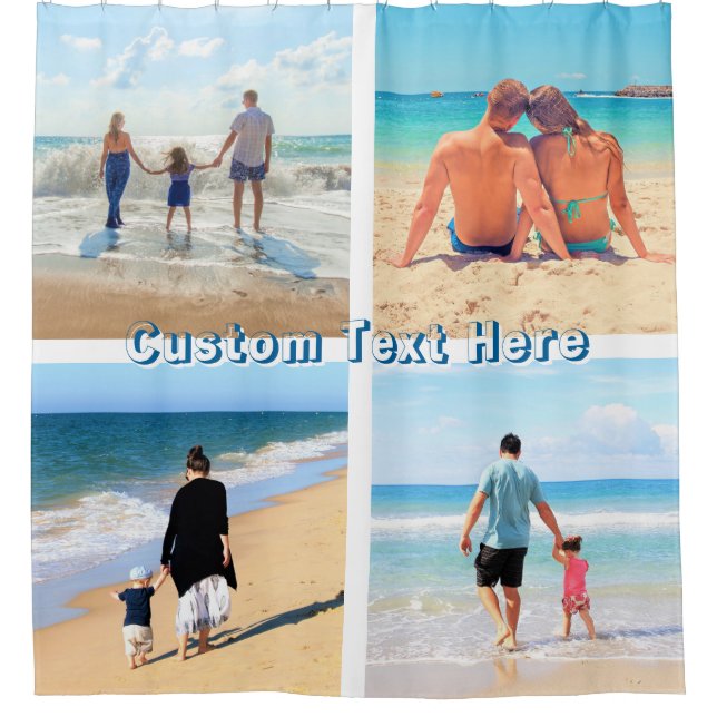 Upload Your Photo Collage Shower Curtain Add Text (Front)