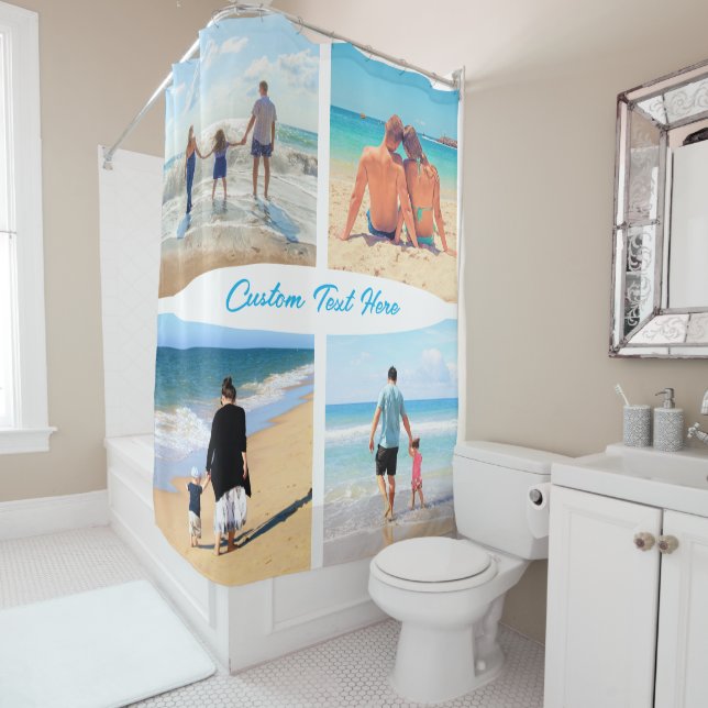 Upload Your Photo Collage Shower Curtain with Text (In Situ)