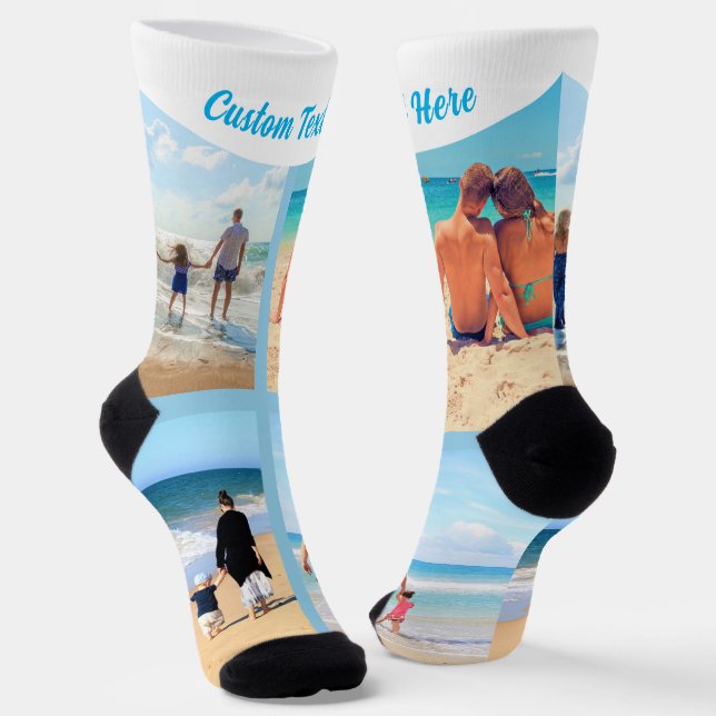 Upload Your Photo Collage Socks Gift Custom Text (Angled)