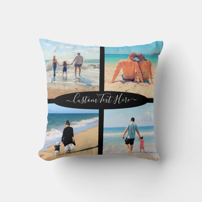 Upload Your Photo Collage Throw Pillow Custom Text (Front)