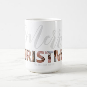 Upload Your Photo in Text Merry Christmas Coffee Mug
