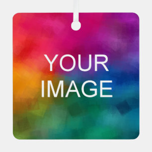 Upload Your Photo Logo Double Sided Print Square Metal Tree Decoration