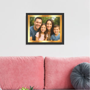 Upload Your Photo on Gold Background Black Frame Canvas Print