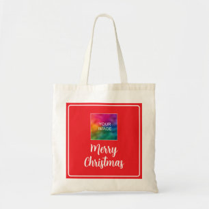Upload Your Photo or Logo Merry Christmas Script Tote Bag