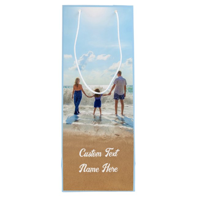 Upload Your Photo Wine Gift Bag Custom Text Name (Back)
