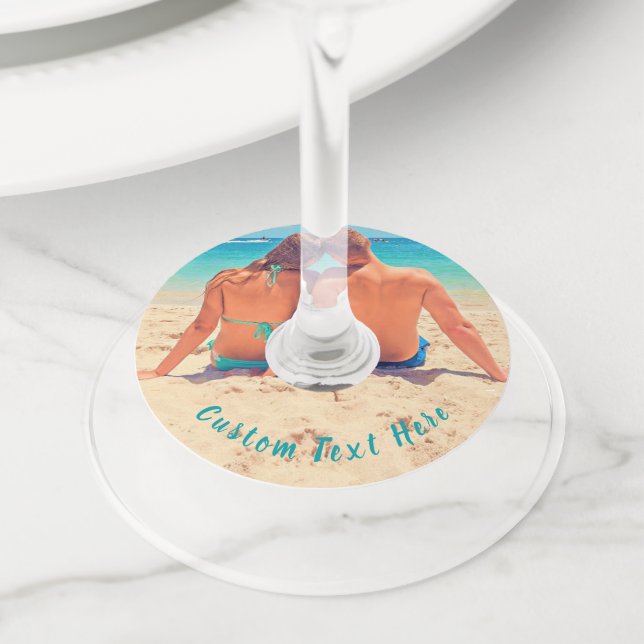 Upload Your Photo Wine Glass Tag Personalised Text (Close Up)