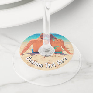 Upload Your Photo Wine Glass Tags Custom Text Name