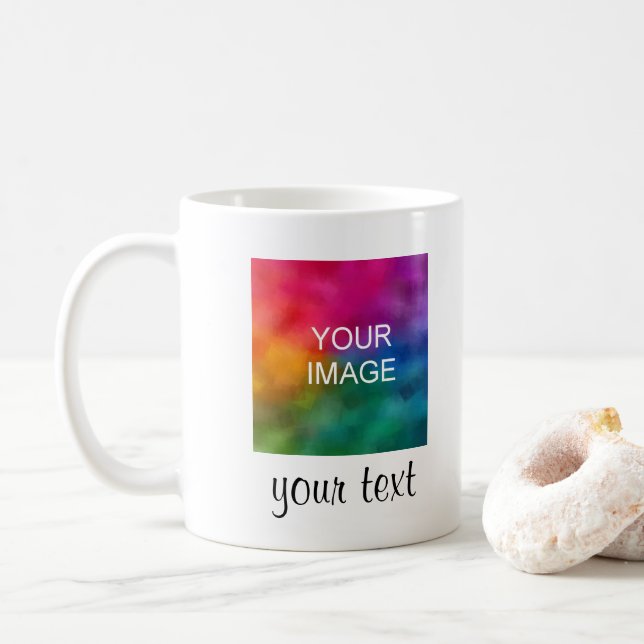 Upload Your Picture Photo Handwritten Text Names Coffee Mug (With Donut)