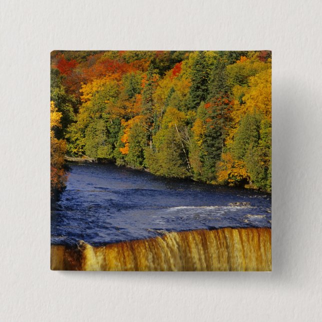 Upper Tahquamenon Falls in UP Michigan in 15 Cm Square Badge (Front)