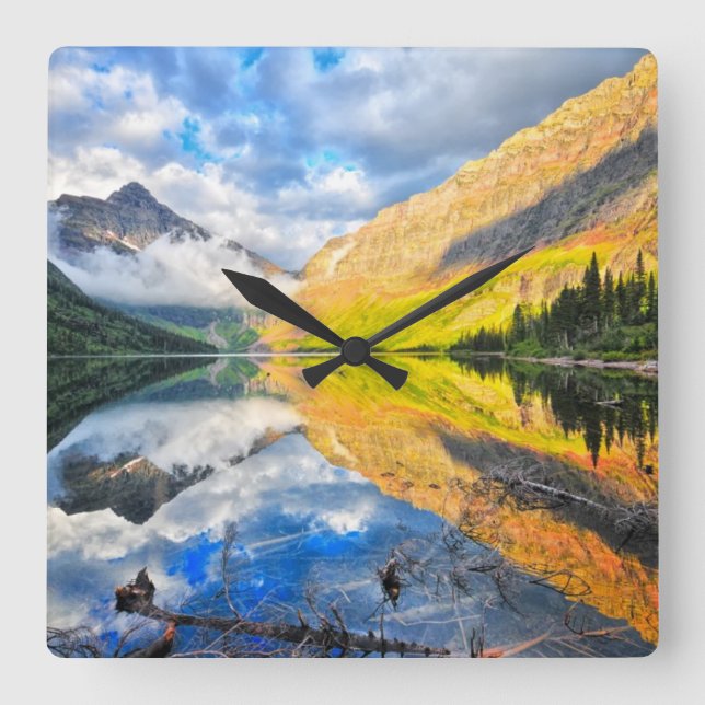 Upper Two Medicine Lake at Sunrise Square Wall Clock (Front)